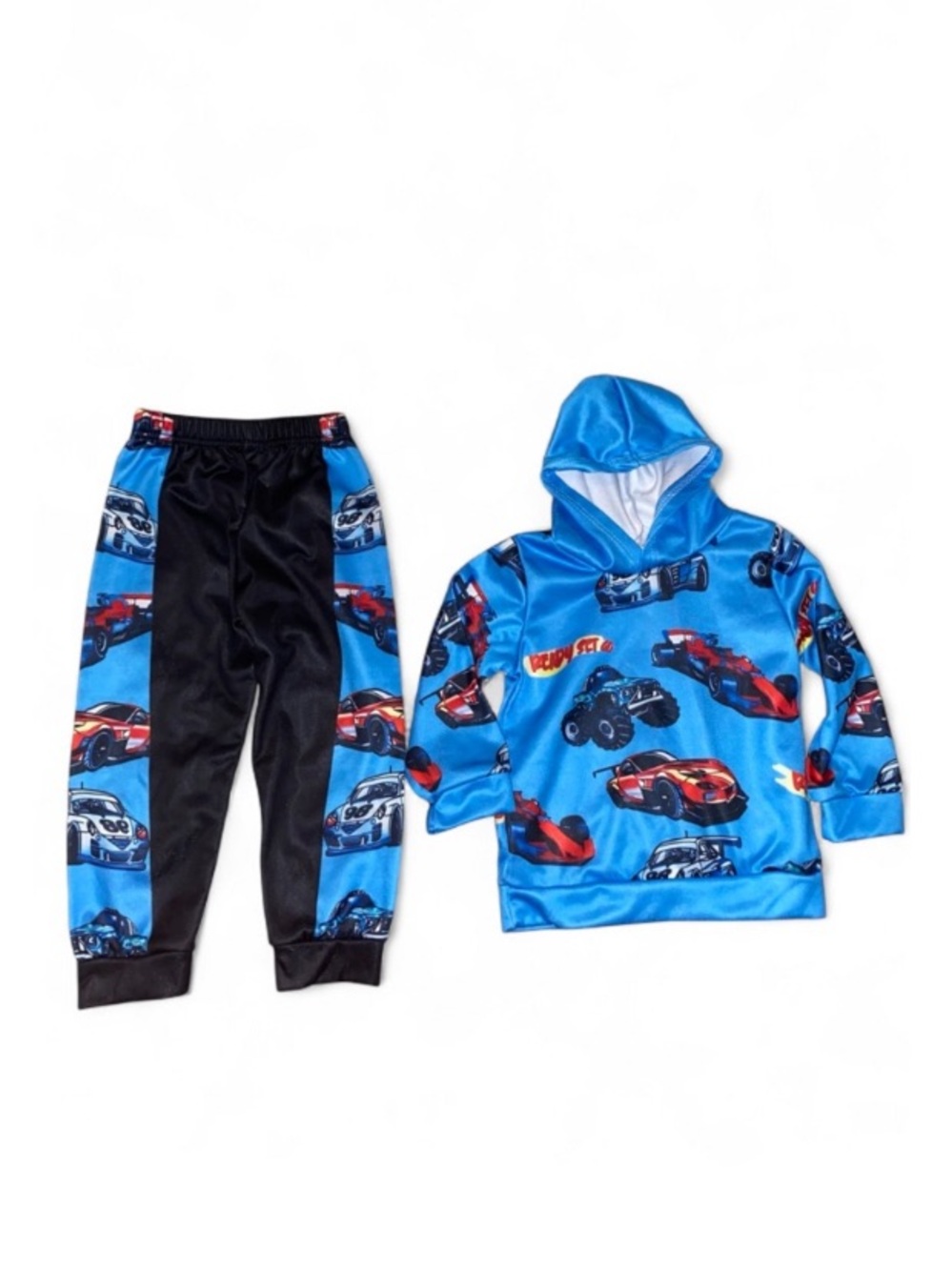 Kids Blue Race Car Hoodie & Jogger Set